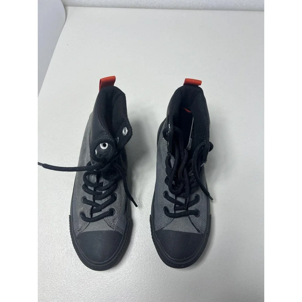 Converse All Star Shoes Kids Size 3 Gray Black‎ Leather High Top Lined Sneakers
